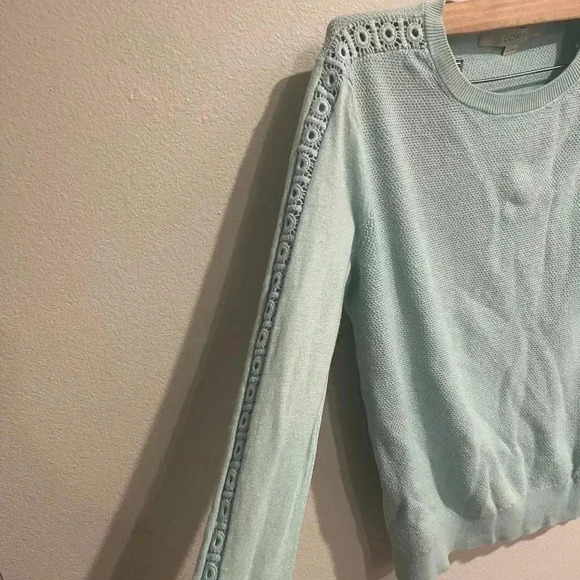 LOFT light blue sweater silk blend and lace detail size Medium - Picture 3 of 5